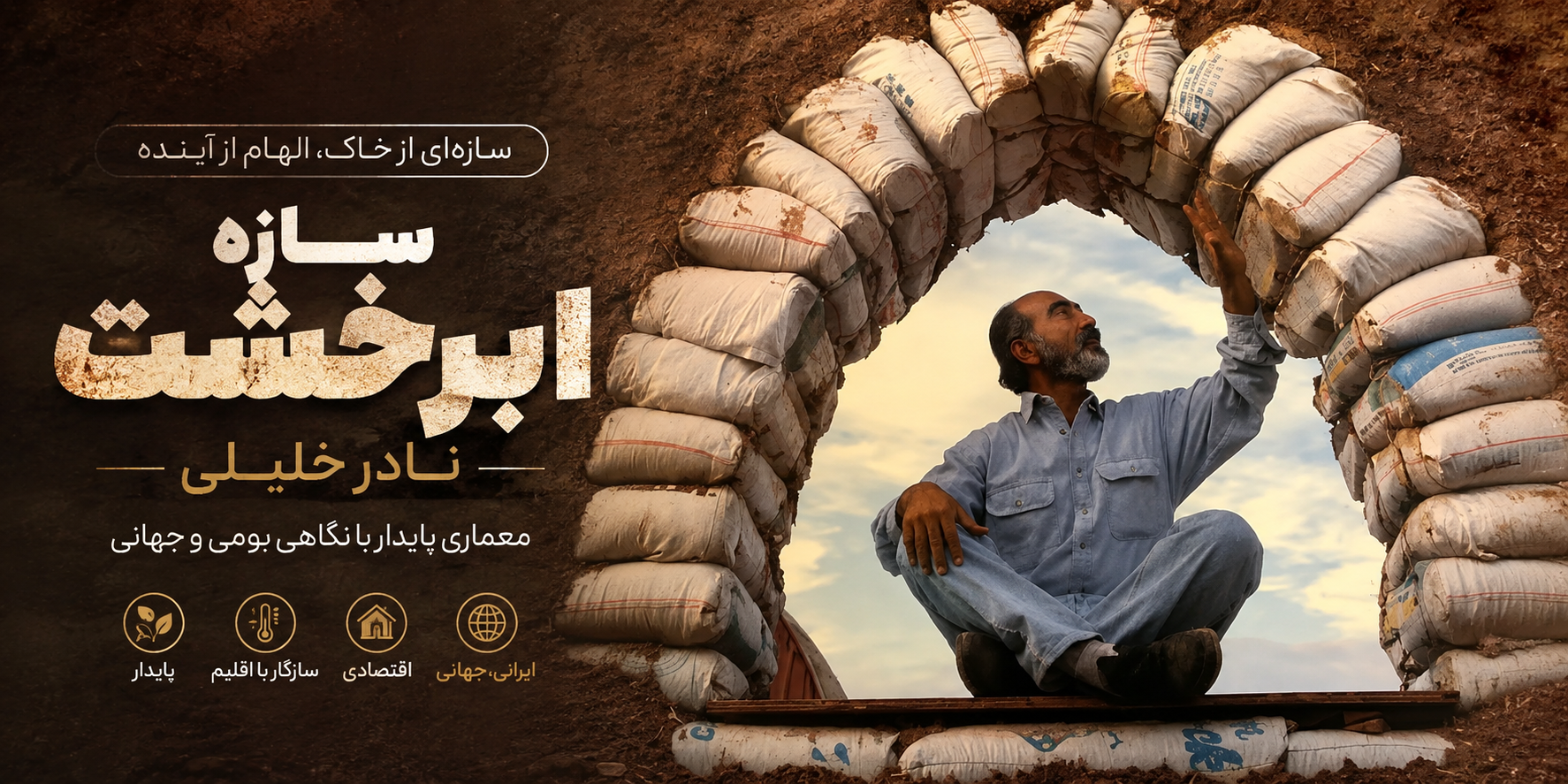  عکس نادر خلیلی بنیانگذار ابرخشت ساخت خانه با گونی و خاک